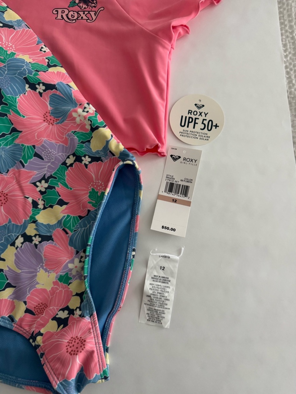 NWOT! Roxy Girls' Floral One-Piece Swimsuit Set Size 12 - runs small - Picture 5 of 5